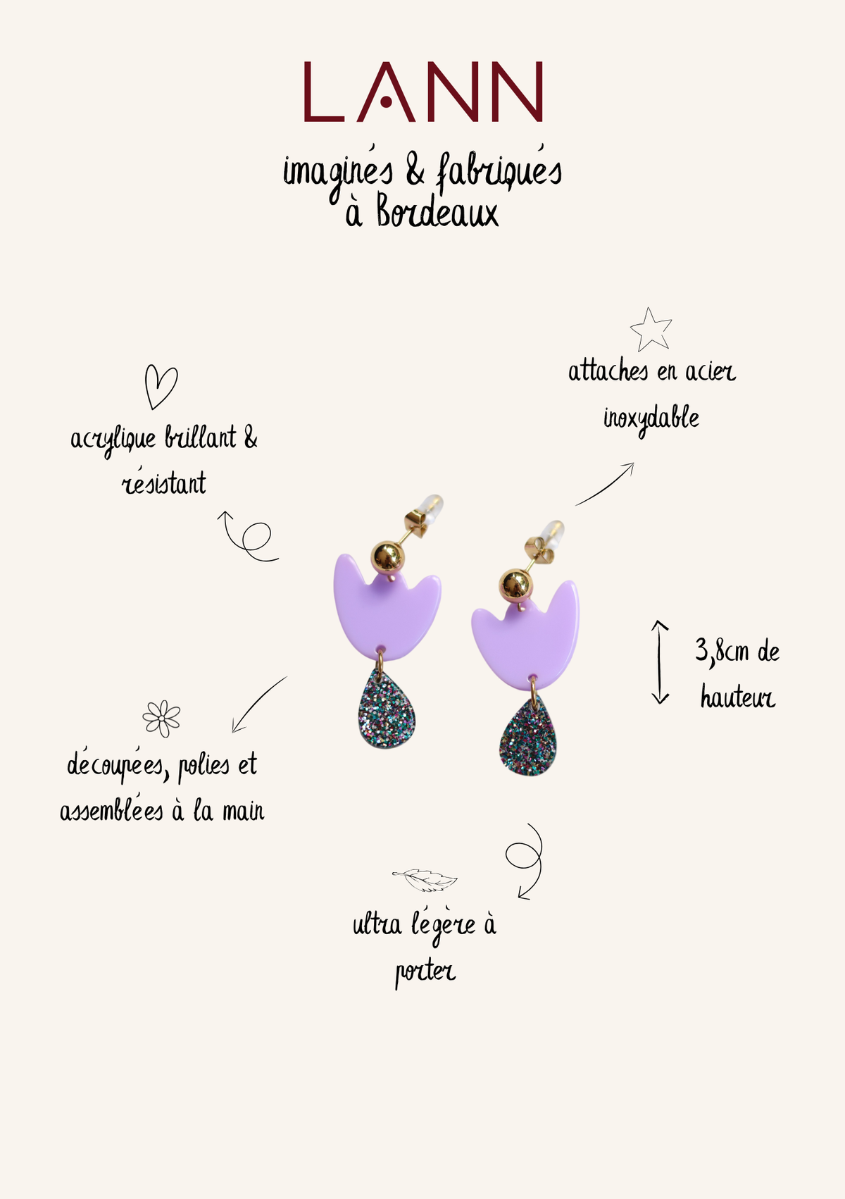 Boucles d'oreilles Breda - Lilas & Paillettes