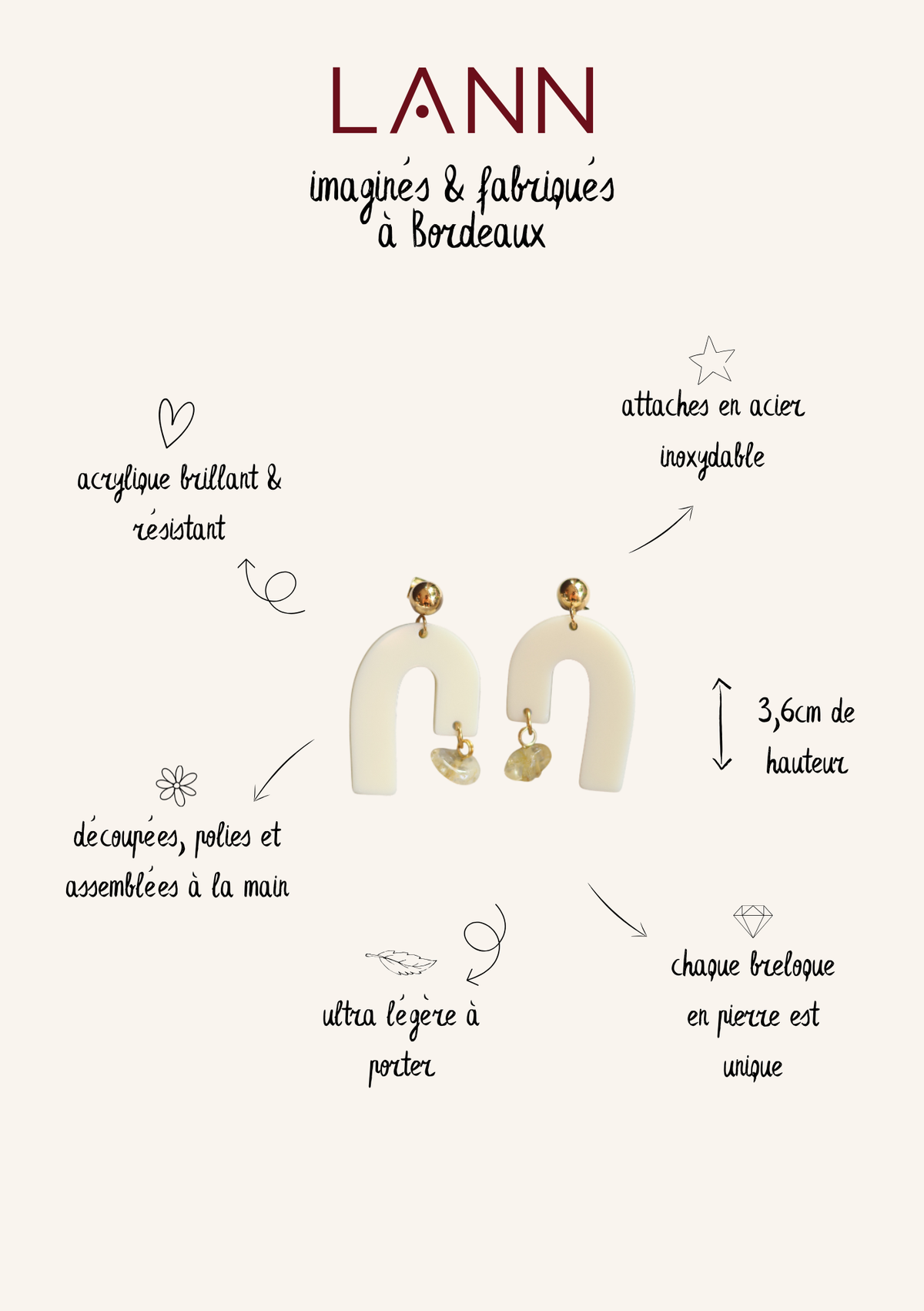 Boucles d'oreilles Granada - Jaune beurre/crème