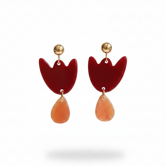 Boucles d'oreilles Breda - Bordeaux & Caramel irisé