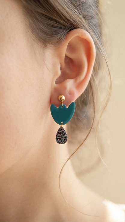 Boucles d'oreilles Breda - Bleu canard & Paillettes