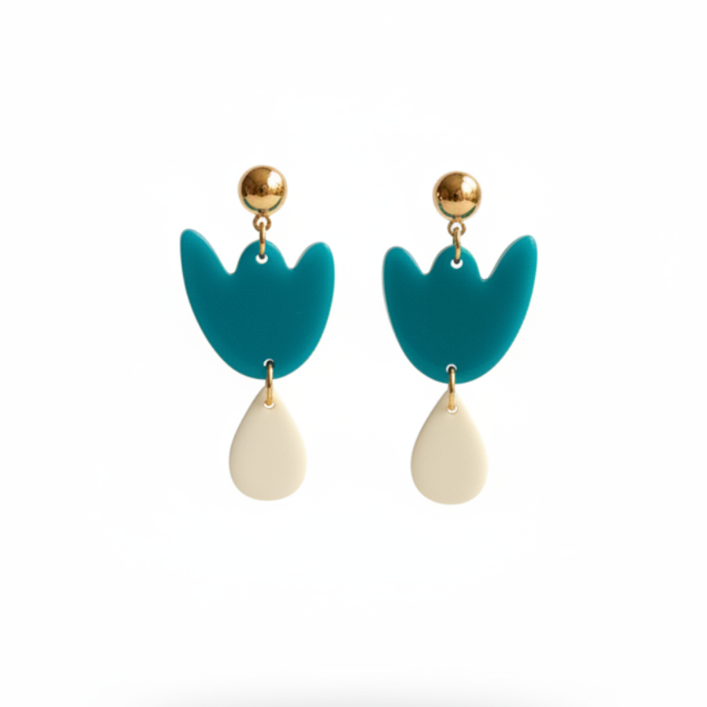 Boucles d'oreilles Breda - Bleu canard & Crème