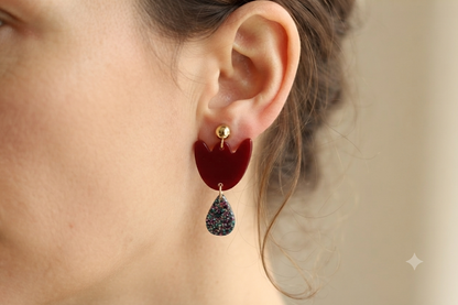 Boucles d'oreille Breda Bordeaux & Paillettes