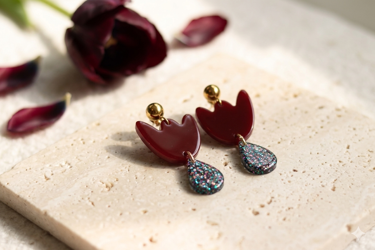 Boucles d'oreille Breda Bordeaux & Paillettes