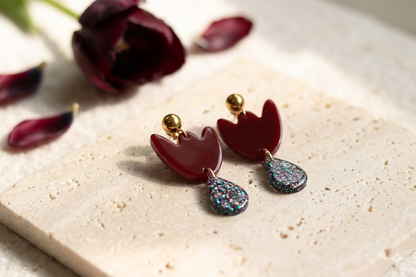 Boucles d'oreille Breda Bordeaux & Paillettes