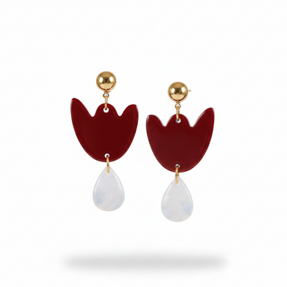 Boucles d'oreilles Breda - Bordeaux & Blanc irisé