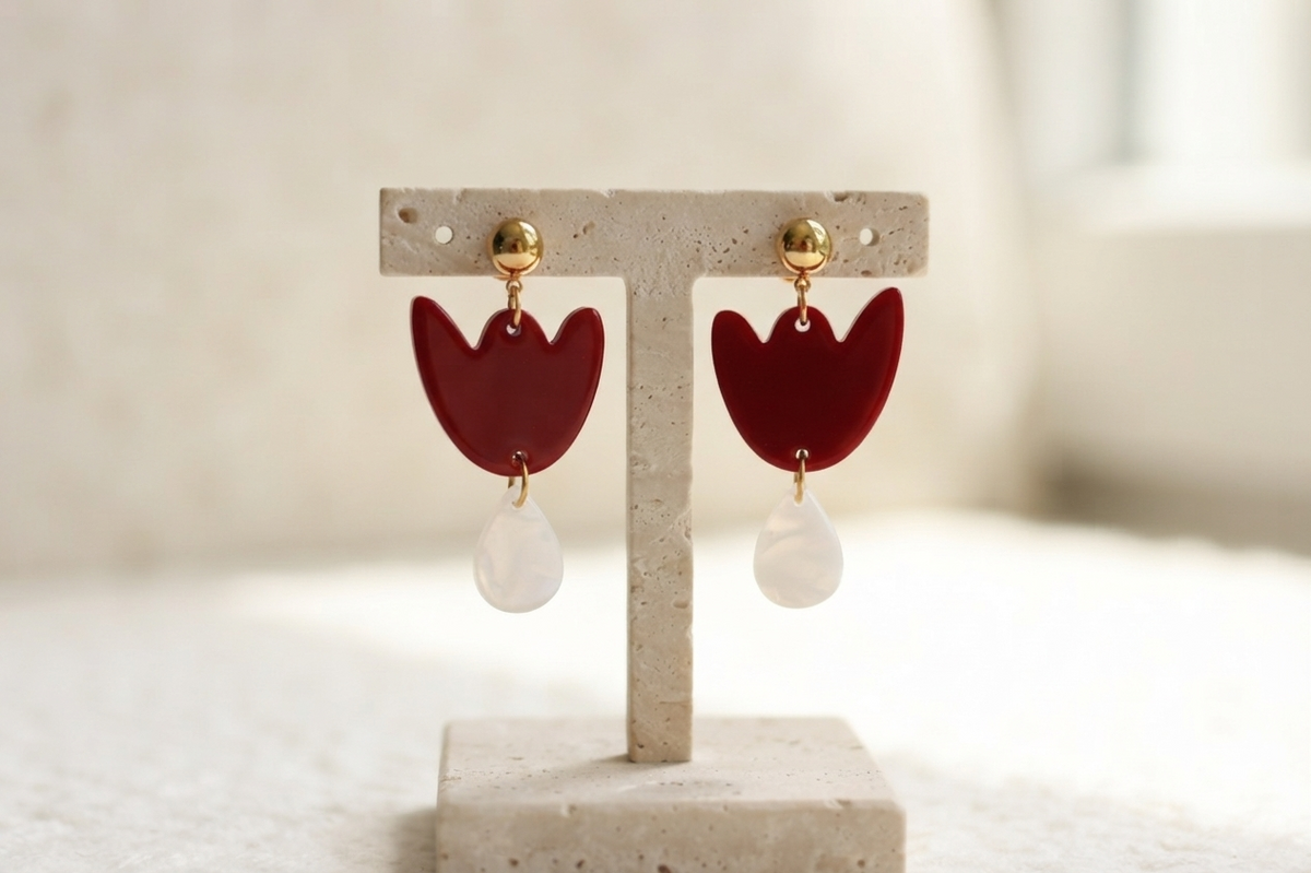 Boucles d'oreilles Breda - Bordeaux & Blanc irisé