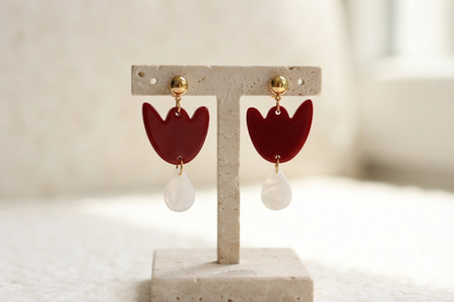Boucles d'oreilles Breda - Bordeaux & Blanc irisé