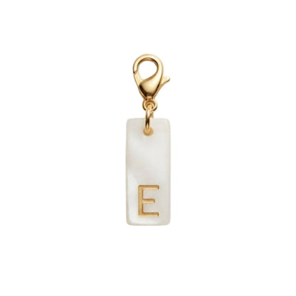 Pendentif initiale - Rectangle blanc - lettre gravée dorée