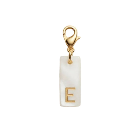 Pendentif initiale - Rectangle blanc - lettre gravée dorée