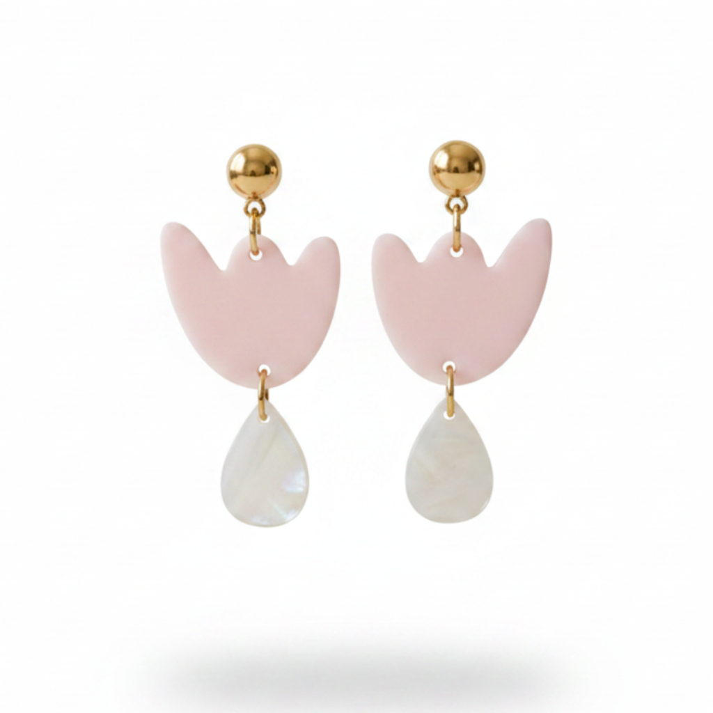 Boucles d'oreilles Breda - Rose pâle & Blanc irisé