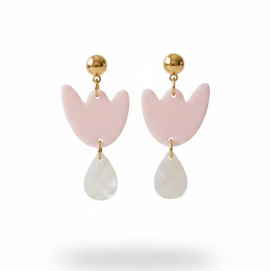 Boucles d'oreilles Breda - Rose pâle & Blanc irisé