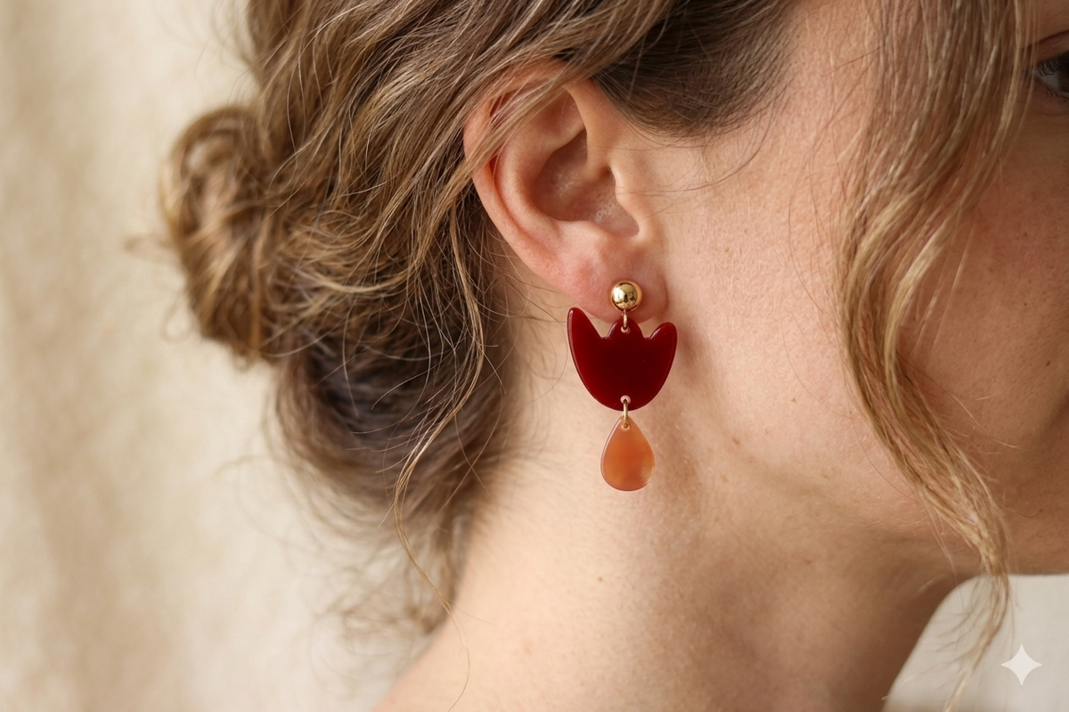 Boucles d'oreilles Breda - Bordeaux & Caramel irisé