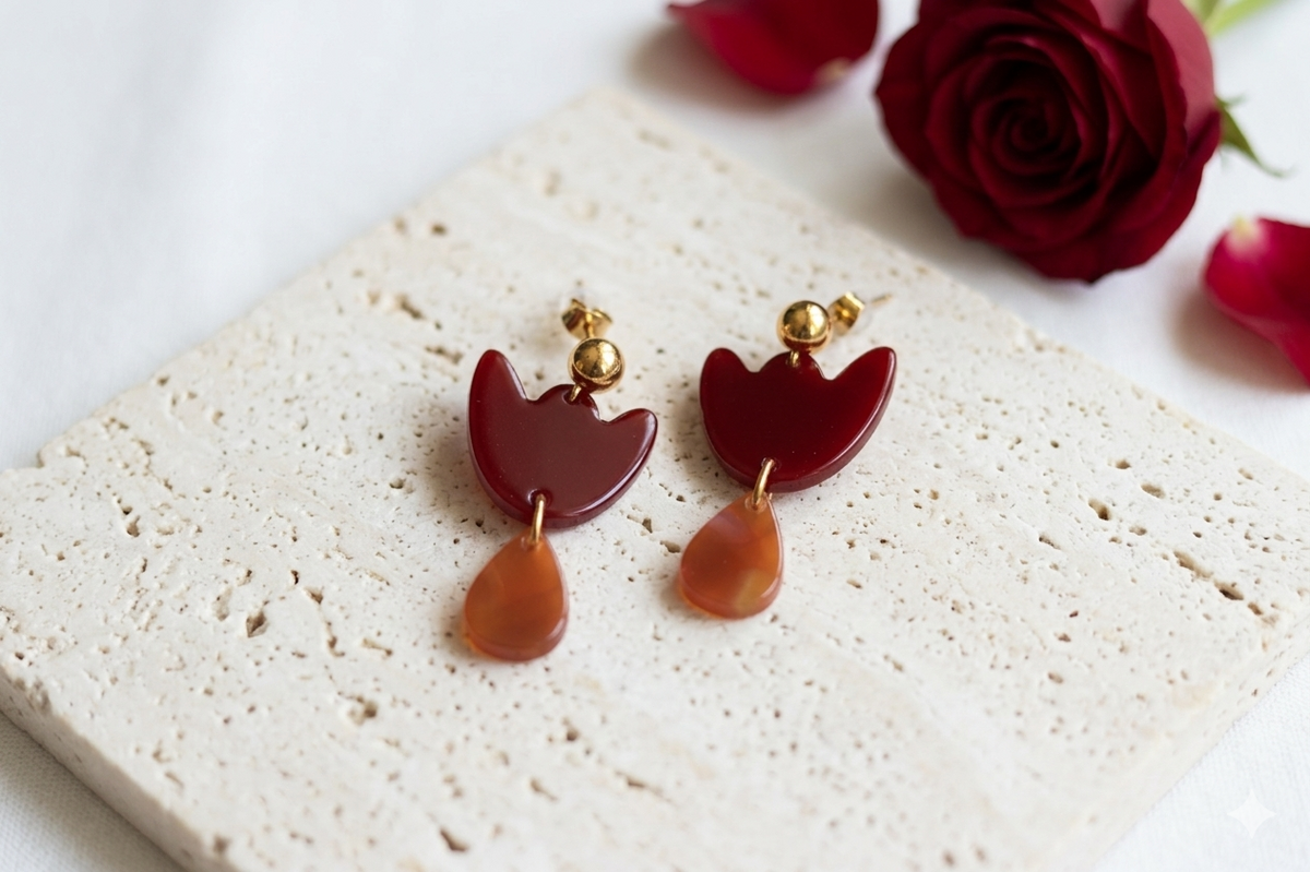 Boucles d'oreilles Breda - Bordeaux & Caramel irisé