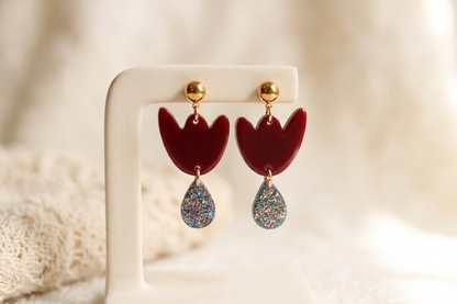 Boucles d'oreille Breda Bordeaux & Paillettes