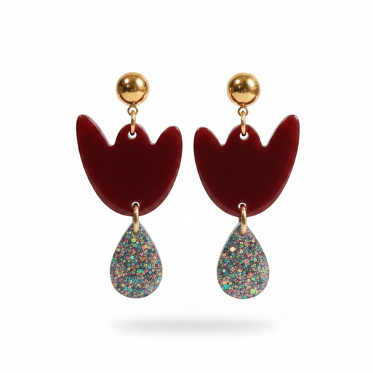 Boucles d'oreilles Breda - Bordeaux & Paillettes