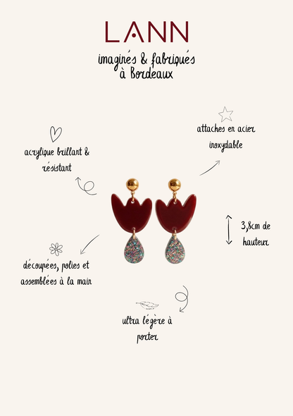 Boucles d'oreille Breda Bordeaux & Paillettes