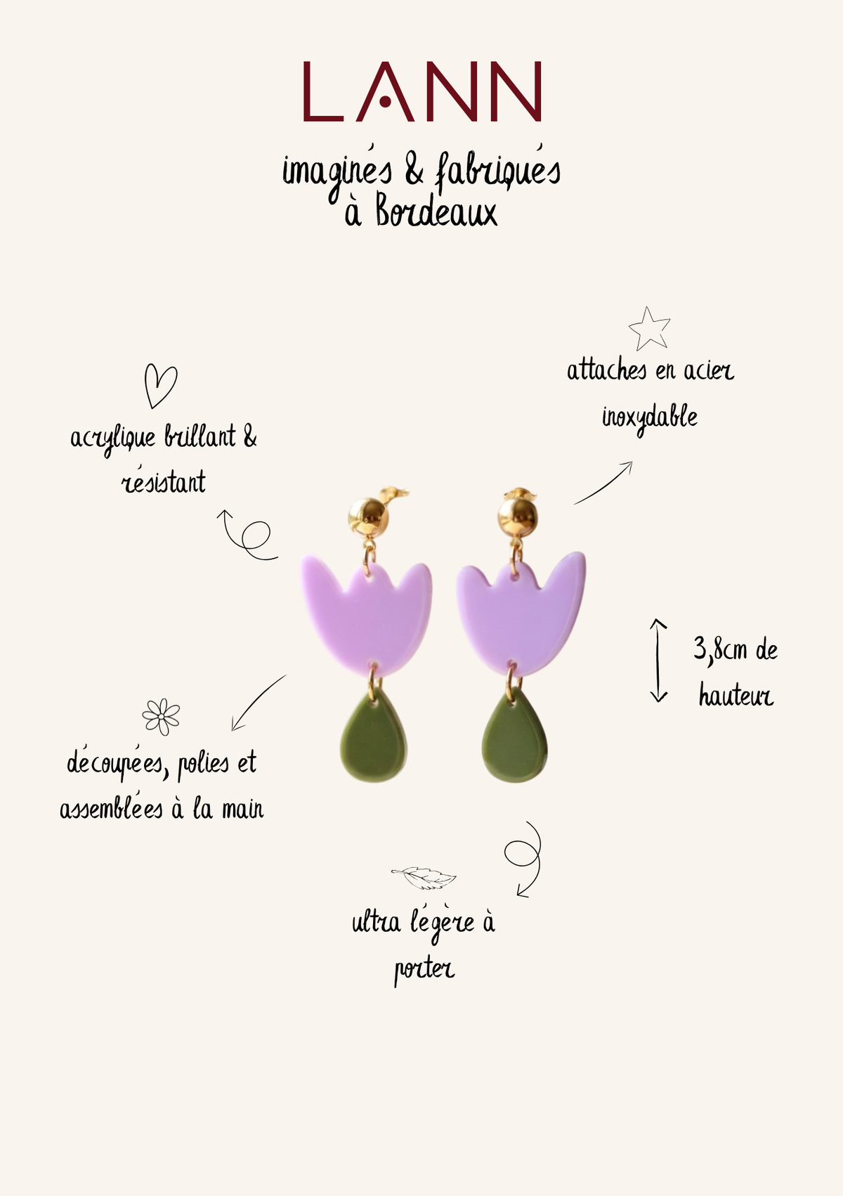Boucles d'oreilles Breda - Lilas & Vert olive
