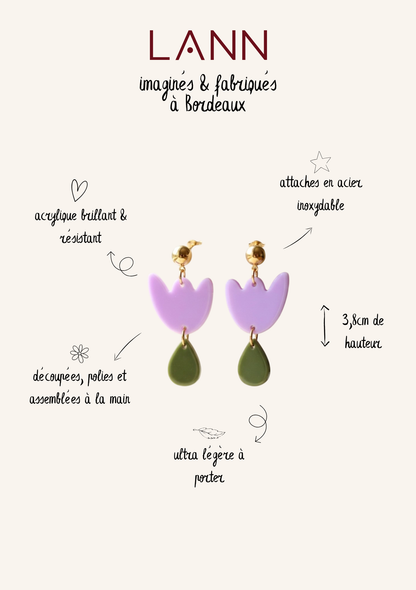 Boucles d'oreilles Breda - Lilas & Vert olive