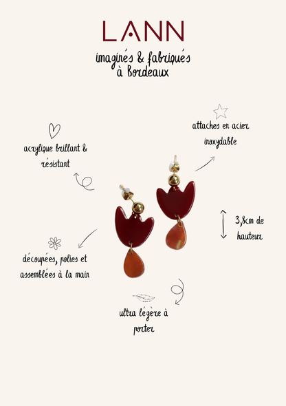Boucles d'oreilles Breda - Bordeaux & Caramel irisé