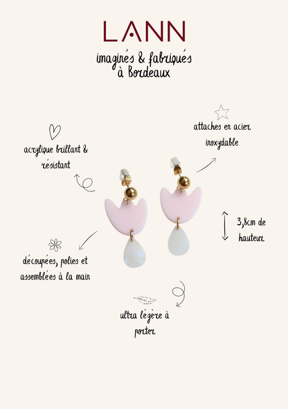 Boucles d'oreilles Breda - Rose pâle & Blanc irisé
