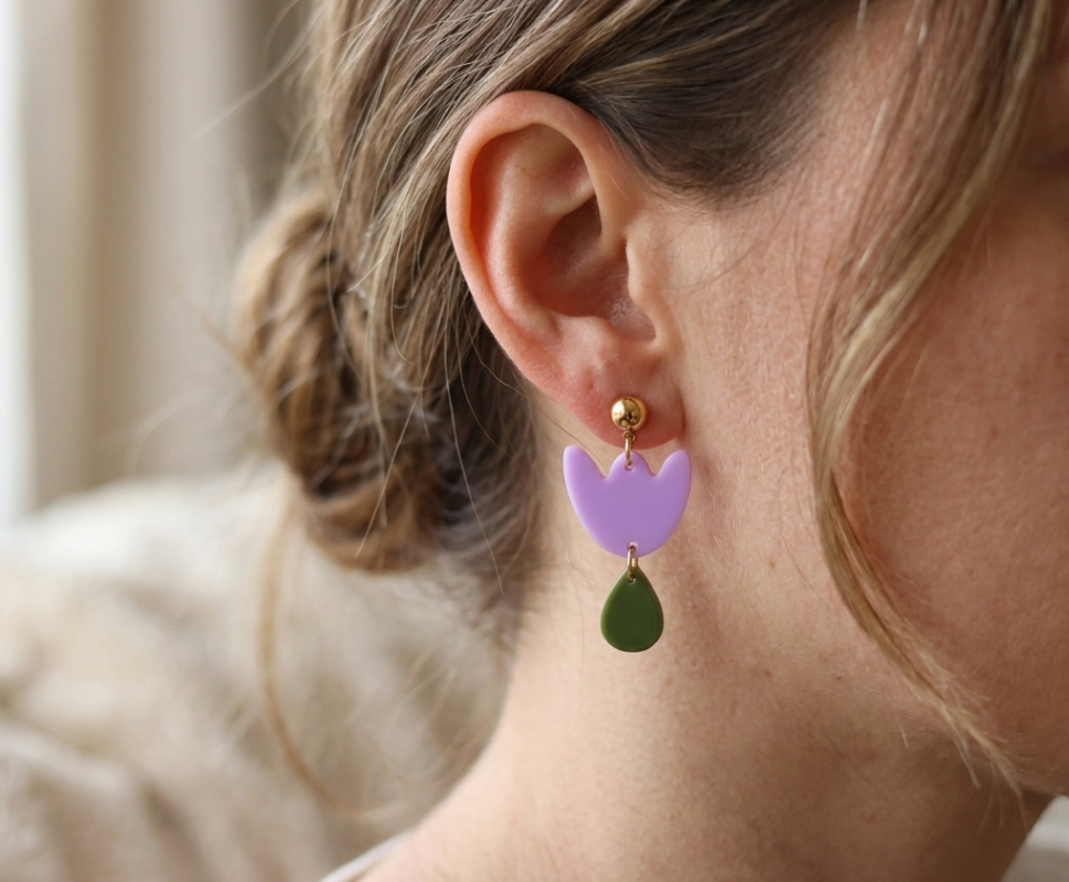 Boucles d'oreilles Breda - Lilas & Vert olive