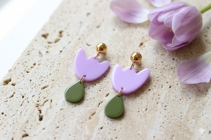 Boucles d'oreilles Breda - Lilas & Vert olive