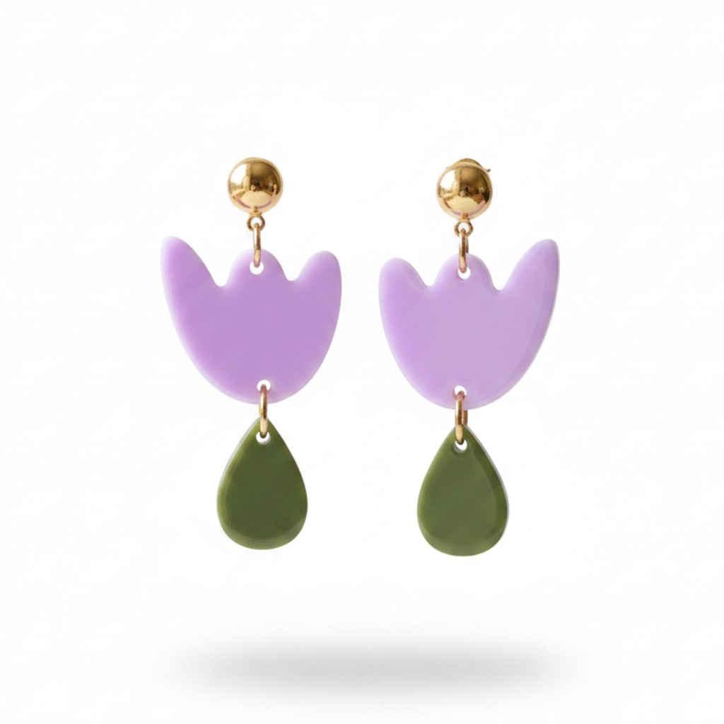 Boucles d'oreilles Breda - Lilas & Vert olive