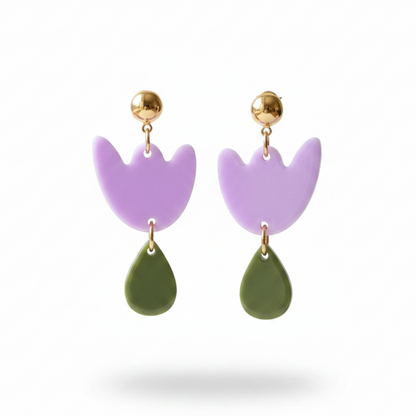 Boucles d'oreilles Breda - Lilas & Vert olive