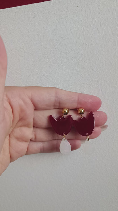 Boucles d'oreilles Breda - Bordeaux & Blanc irisé