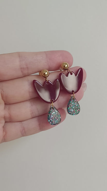 Boucles d'oreille Breda Bordeaux & Paillettes