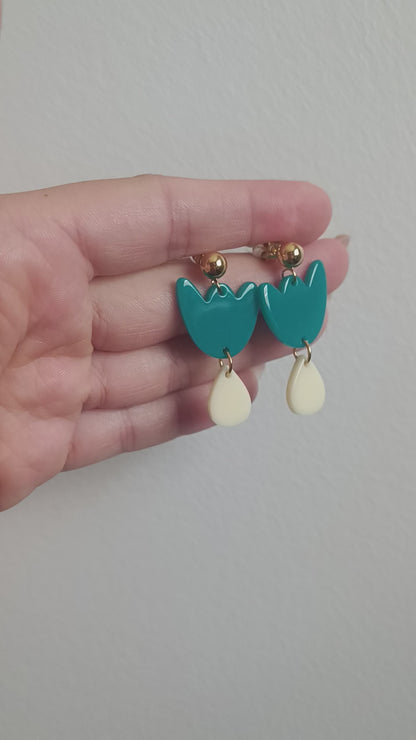 Boucles d'oreilles Breda - Bleu canard & Crème