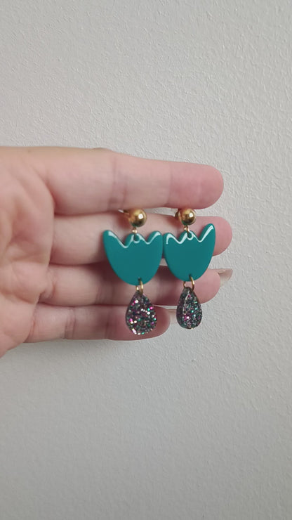 Boucles d'oreilles Breda - Bleu canard & Paillettes