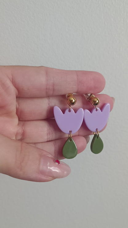 Boucles d'oreilles Breda - Lilas & Vert olive