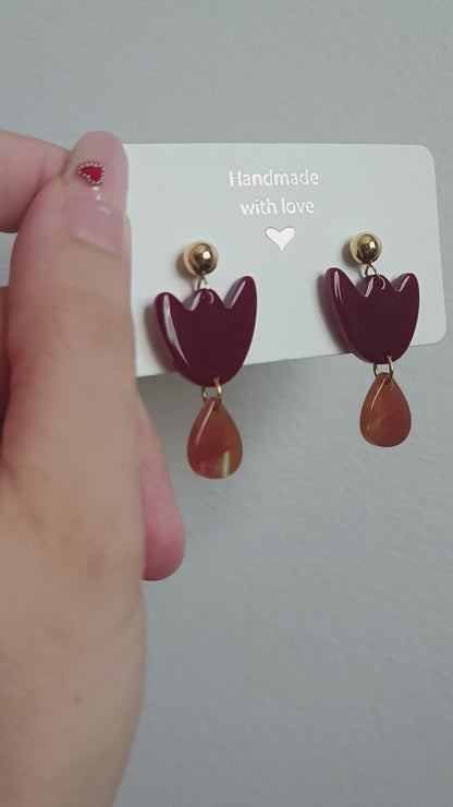 Boucles d'oreilles Breda - Bordeaux & Caramel irisé